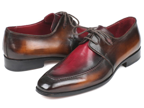 Paul Parkman Brown & Bordeaux Dual Tone Apron Derby Shoes (ID#33BB12)