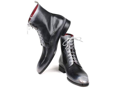 Paul Parkman Men's Gray Burnished Leather Lace-Up Boots (ID#BT535-GRY)