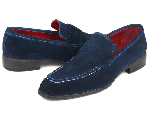 Paul Parkman Men's Penny Loafers Navy Suede (ID#10SD21)