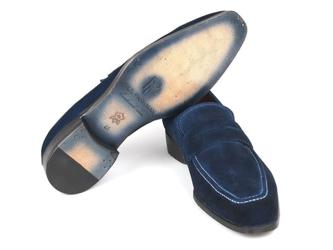 Paul Parkman Men's Penny Loafers Navy Suede (ID#10SD21)