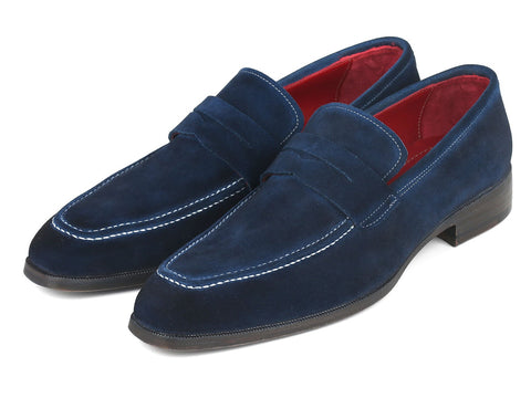 Paul Parkman Men's Penny Loafers Navy Suede (ID#10SD21)