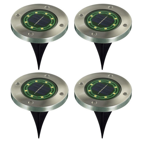4Pcs Solar 8-LED Ground Light Stainless Steel Waterproof Outdoor Garden Pathway Patio Yard Stairs Light