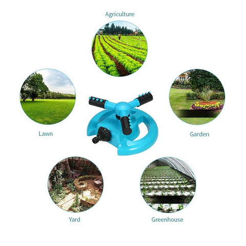 360° Rotating Automatic Lawn Watering Garden Sprinkler 3-Arm Sprayers Adjustable Irrigation System