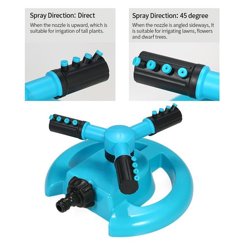 360° Rotating Automatic Lawn Watering Garden Sprinkler 3-Arm Sprayers Adjustable Irrigation System
