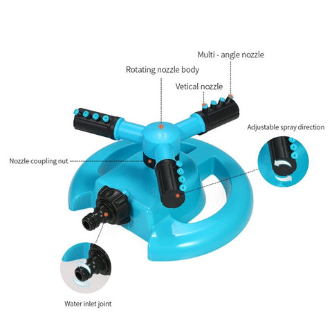 360° Rotating Automatic Lawn Watering Garden Sprinkler 3-Arm Sprayers Adjustable Irrigation System
