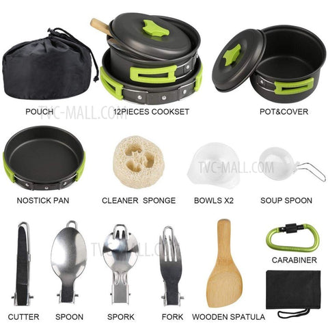 15Pcs Portable Camping Cookware Outdoor Cook Gear with Nonstick Pot Pan Bowls Set