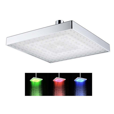 LED Rainfall Shower Head Square Shower Head Automatically RGB Color-Changing Temperature Sensor Showerhead for Bathroom