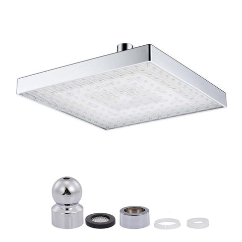 LED Rainfall Shower Head Square Shower Head Automatically RGB Color-Changing Temperature Sensor Showerhead for Bathroom