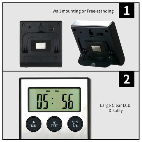 Kitchen BBQ Grill Food LCD Digital Thermometer 0~250°C with Alarm Timer Function (without Certification)