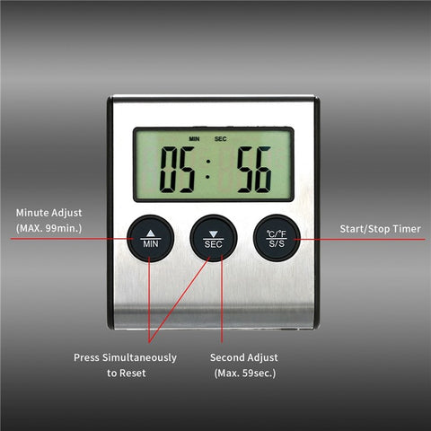 Kitchen BBQ Grill Food LCD Digital Thermometer 0~250°C with Alarm Timer Function (without Certification)