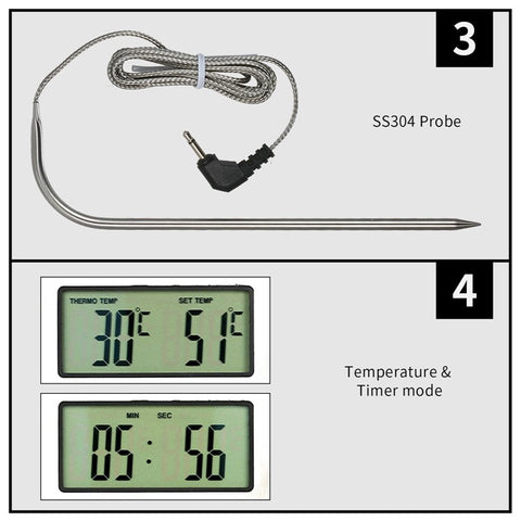 Kitchen BBQ Grill Food LCD Digital Thermometer 0~250°C with Alarm Timer Function (without Certification)