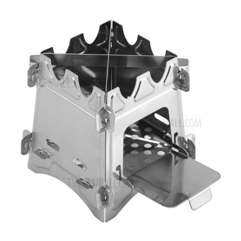 Stainless Steel Camping Stove Portable Folding Wood Burning Stove with Door for Outdoor Backpacking Hiking Traveling Picnic BBQ