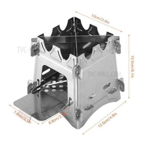 Stainless Steel Camping Stove Portable Folding Wood Burning Stove with Door for Outdoor Backpacking Hiking Traveling Picnic BBQ