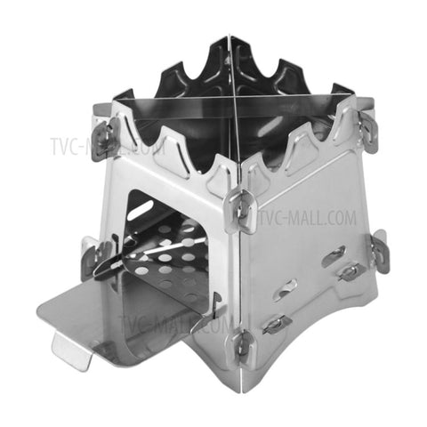 Stainless Steel Camping Stove Portable Folding Wood Burning Stove with Door for Outdoor Backpacking Hiking Traveling Picnic BBQ
