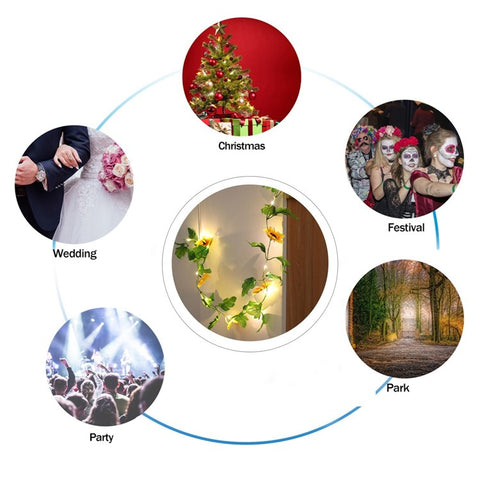 6.56ft 20LEDs Fairy String Lights Flower Shaped Decor Hanging Lights Waterproof Garden Patio Lighting for Wedding Party Christmas Halloween