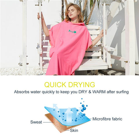 Surf Poncho Skin-Friendly Beach Poncho for Adults Changing Towel Quick-Dry Robe with Hood Microfiber Beach Blanket Bath Towel Swim Towel Wetsuit