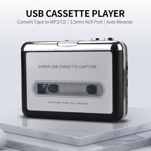USB Cassette Player Portable Tape Player Captures MP3/CD Audio Music via USB for Laptop PC and Mac