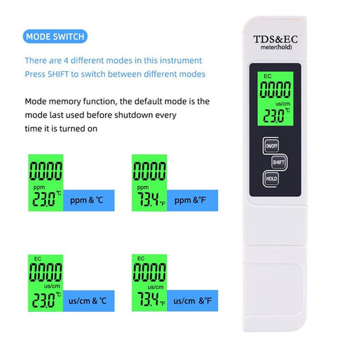 3-in-1 Multifunctional Water Quality Detector Portable Professional TDS Pen Tester EC Meter Accurate Water Quality Measurement Tool