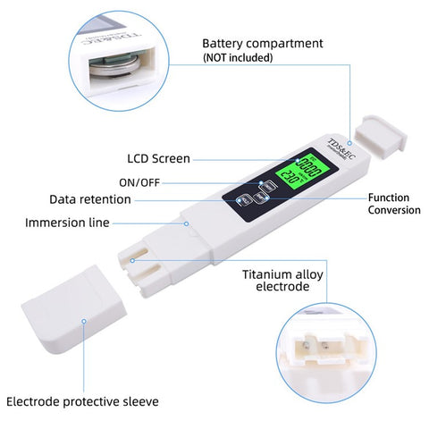 3-in-1 Multifunctional Water Quality Detector Portable Professional TDS Pen Tester EC Meter Accurate Water Quality Measurement Tool