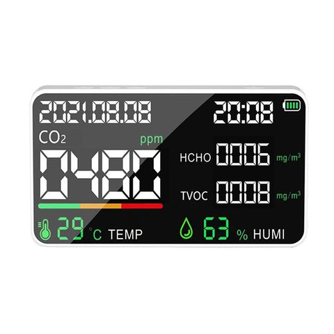 Multifunctional Household Air Quality Detector LED Display CO2 Tester with Carbon Dioxide TVOC HCHO Value Electricity Quantity Temperature Humidity Display Function