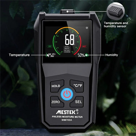 MESTEK Temperature Humidity Moisture Tester Full Angle Inverted Display Screen Moisture Detector for Wood Firewood Brick Drywall Paper