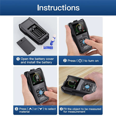 MESTEK Temperature Humidity Moisture Tester Full Angle Inverted Display Screen Moisture Detector for Wood Firewood Brick Drywall Paper