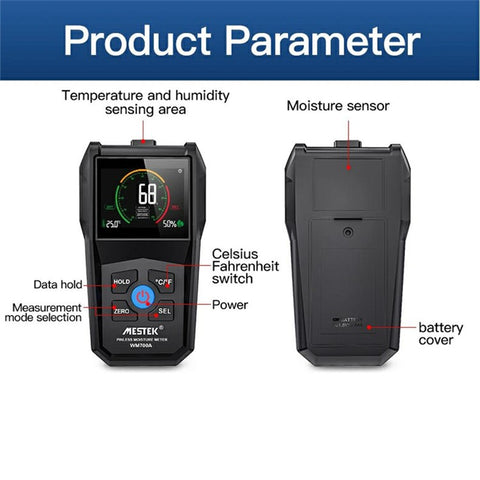 MESTEK Temperature Humidity Moisture Tester Full Angle Inverted Display Screen Moisture Detector for Wood Firewood Brick Drywall Paper