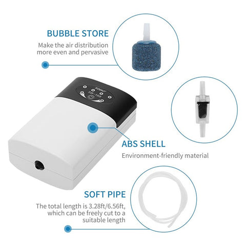 Aquarium Air Pump Fish Tank Oxygen Pump USB Rechargeable Fishing Aerator with Pipe Air Bubble Stone