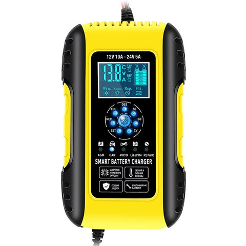 Fully-Automatic Smart Charger 12V/10A 24V/5A Battery MaintainerBattery Desulfator for Car Truck Motorcycle Lawn Mower Boat