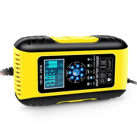 Fully-Automatic Smart Charger 12V/10A 24V/5A Battery MaintainerBattery Desulfator for Car Truck Motorcycle Lawn Mower Boat