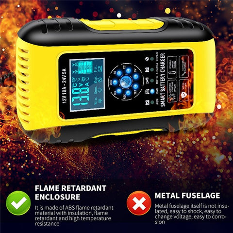 Fully-Automatic Smart Charger 12V/10A 24V/5A Battery MaintainerBattery Desulfator for Car Truck Motorcycle Lawn Mower Boat