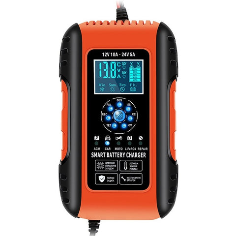 Fully-Automatic Smart Charger 12V/10A 24V/5A Battery MaintainerBattery Desulfator for Car Truck Motorcycle Lawn Mower Boa