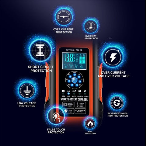 Fully-Automatic Smart Charger 12V/10A 24V/5A Battery MaintainerBattery Desulfator for Car Truck Motorcycle Lawn Mower Boa