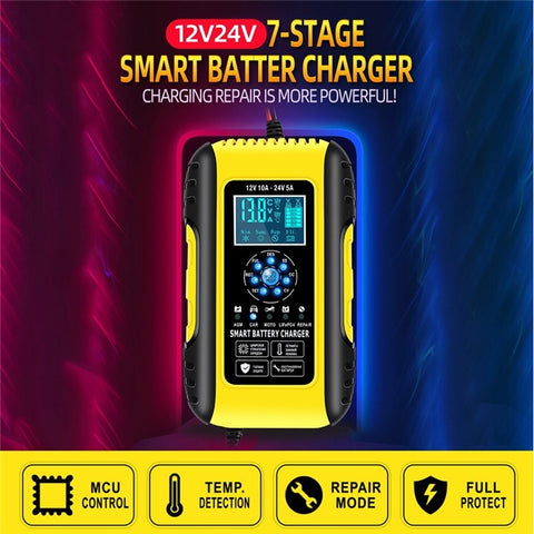 Fully-Automatic Smart Charger 12V/10A 24V/5A Battery MaintainerBattery Desulfator for Car Truck Motorcycle Lawn Mower Boa