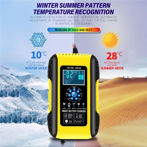 Fully-Automatic Smart Charger 12V/10A 24V/5A Battery MaintainerBattery Desulfator for Car Truck Motorcycle Lawn Mower Boa