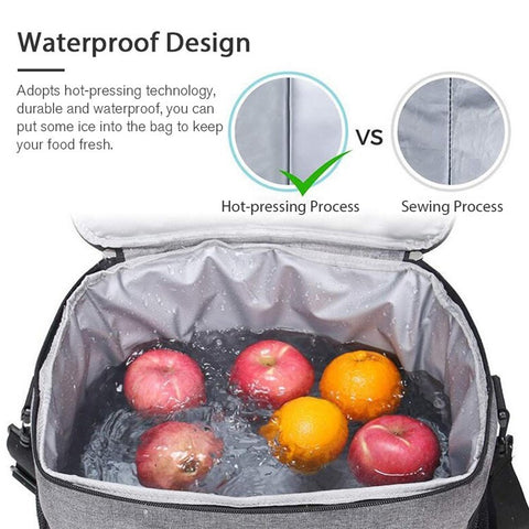 Portable Insulated Lunch Bag Reusable Lunch Box Container 15L Capacity with Top Carry Handle Shoulder Strap