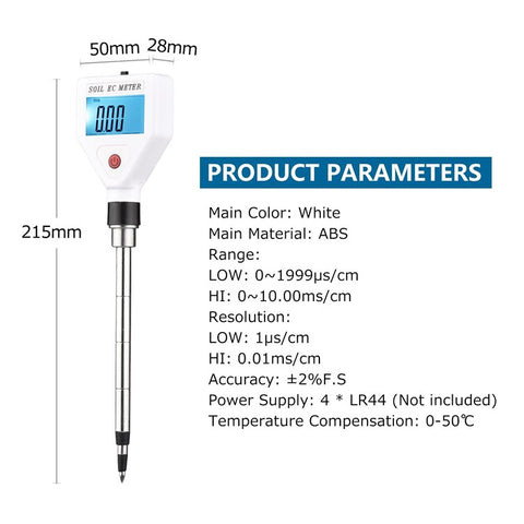 Portable Soil EC Meter Backlight Screen Digital Soil Salinity Tester for Greenhouse Garden Farm Orchard