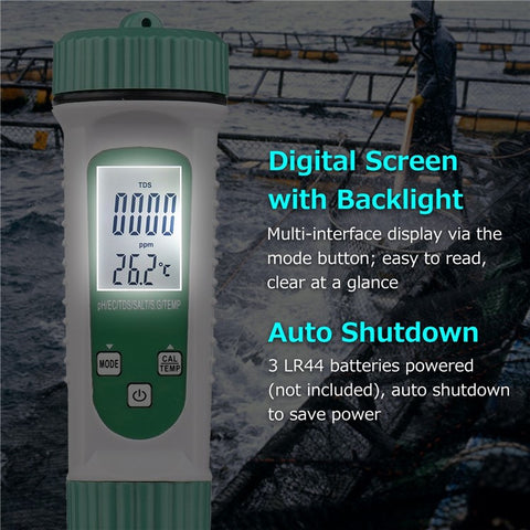 6 in 1 Digital Water Quality Tester PH/EC/TDS/SALT/S.G/Temperature Monitor Portable Testing Meter Analyzer for Drinking Water Aquarium Hydroponics Lab