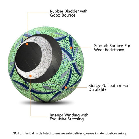 Night Glowing Reflective Soccer Ball with Mesh Pouch Light Up Camera Flash Soccer Ball for Indoor Outdoor Training