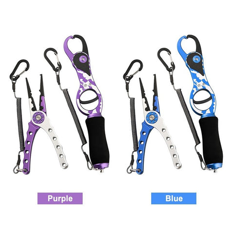Fishing Pliers Lip Gripper Set Aluminum Alloy Fish Holder Fishing Scissors with Lanyards
