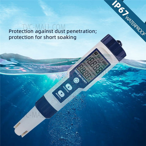 Water Quality Tester 5-in-1 Multi-Parameter Water Testing Meter IP67 Digital LCD Water Quality Monitor PH/TDS/EC/Temperature/Salinity Analyzer Detector