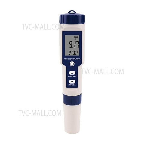 Water Quality Tester 5-in-1 Multi-Parameter Water Testing Meter IP67 Digital LCD Water Quality Monitor PH/TDS/EC/Temperature/Salinity Analyzer Detector