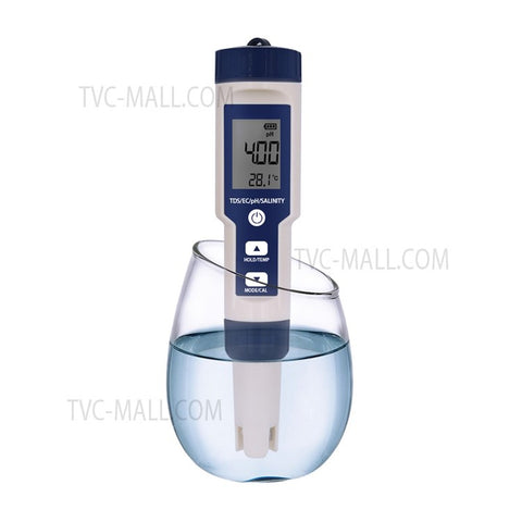 Water Quality Tester 5-in-1 Multi-Parameter Water Testing Meter IP67 Digital LCD Water Quality Monitor PH/TDS/EC/Temperature/Salinity Analyzer Detector