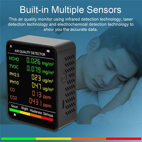 6 In 1 PM2.5 PM10 HCHO TVOC CO CO2 Multifunctional Air Quality Detector LCD Screen Display Air Quality Tester