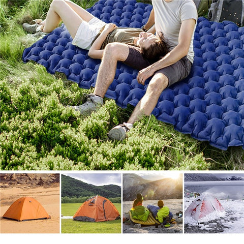 Portable 2 Person Camping Mat Air Mattress with Air Pillow Built-in Foot Pump Backpacking Sleeping Pad