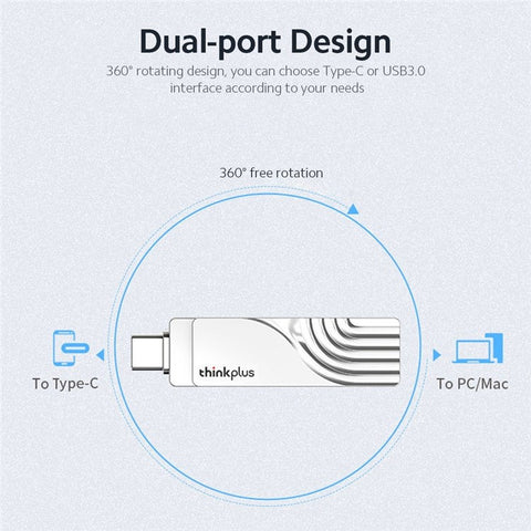 LENOVO THINKPLUS USB C Flash Drive 64GB USB3.0 U Disk TPCU301 Dual-port Memory Stick for Tablet PC Laptop Computer
