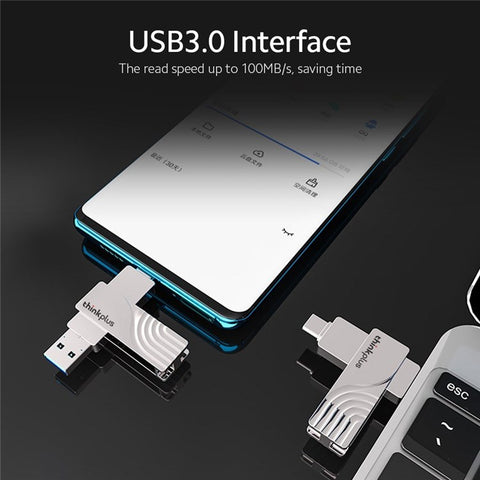 LENOVO THINKPLUS USB C Flash Drive 64GB USB3.0 U Disk TPCU301 Dual-port Memory Stick for Tablet PC Laptop Computer