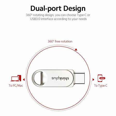 LENOVO THINKPLUS TYCU301 USB3.0 Type-C 64GB Flash Drive Dual-port U Disk Drive Memory Stick for Smartphones Computers Tablets