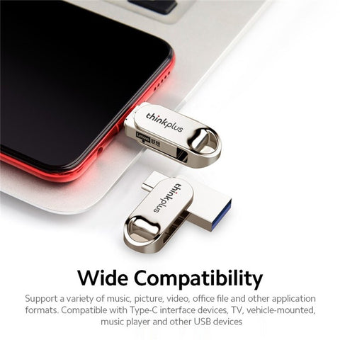 LENOVO THINKPLUS TYCU301 USB3.0 Type-C 64GB Flash Drive Dual-port U Disk Drive Memory Stick for Smartphones Computers Tablets