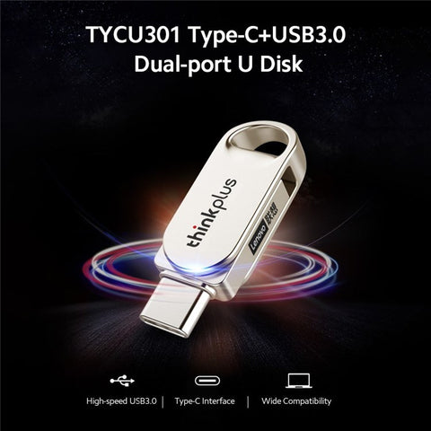 LENOVO THINKPLUS TYCU301 USB3.0 Type-C 64GB Flash Drive Dual-port U Disk Drive Memory Stick for Smartphones Computers Tablets